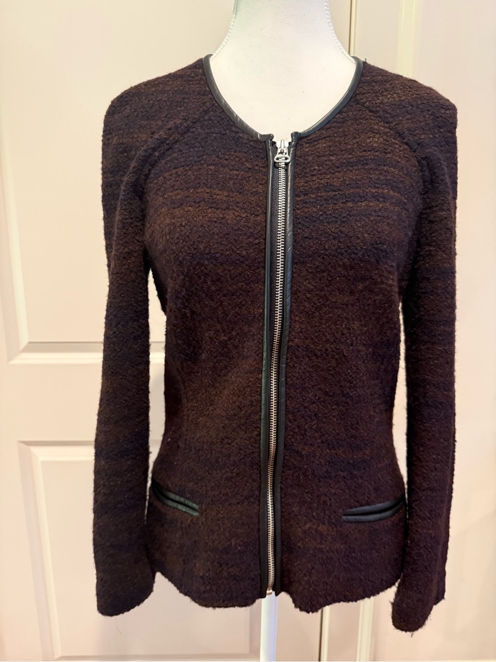 Étoile Isabel Marant Wool Blend Bouclé Jacket with Leather Trim – Size 3